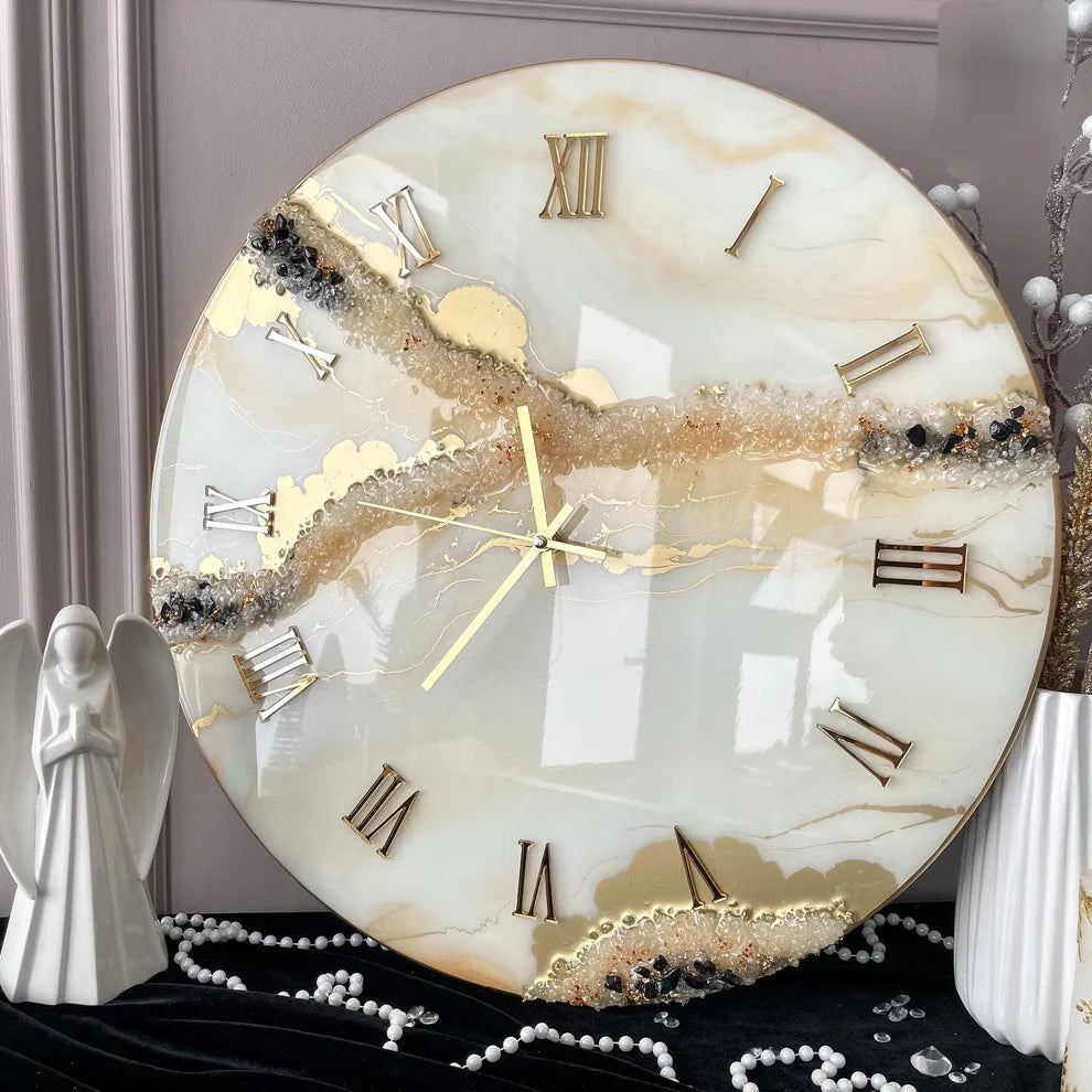 Almond White The luxury Resin art Resin Wall Clock