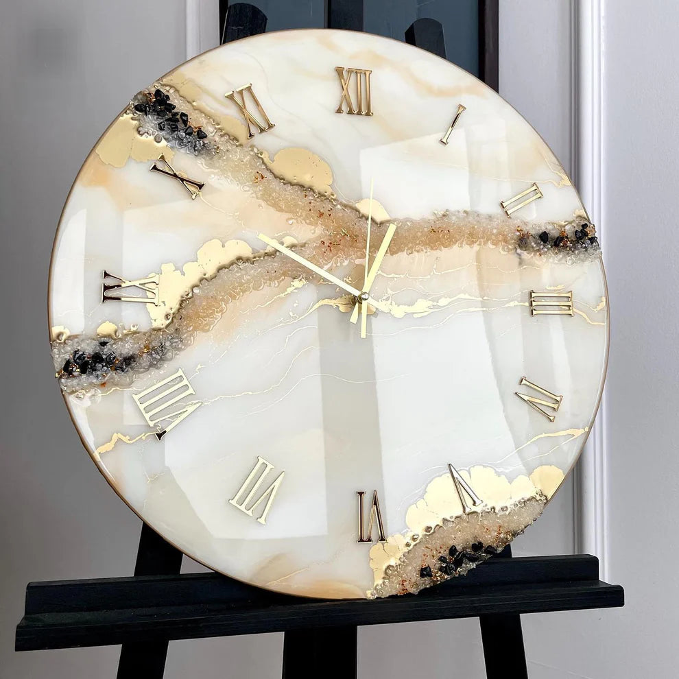 Almond White The luxury Resin art Resin Wall Clock