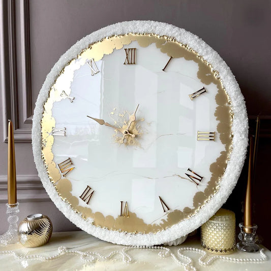 Elegant Snow White The luxury Resin art Resin Wall Clock