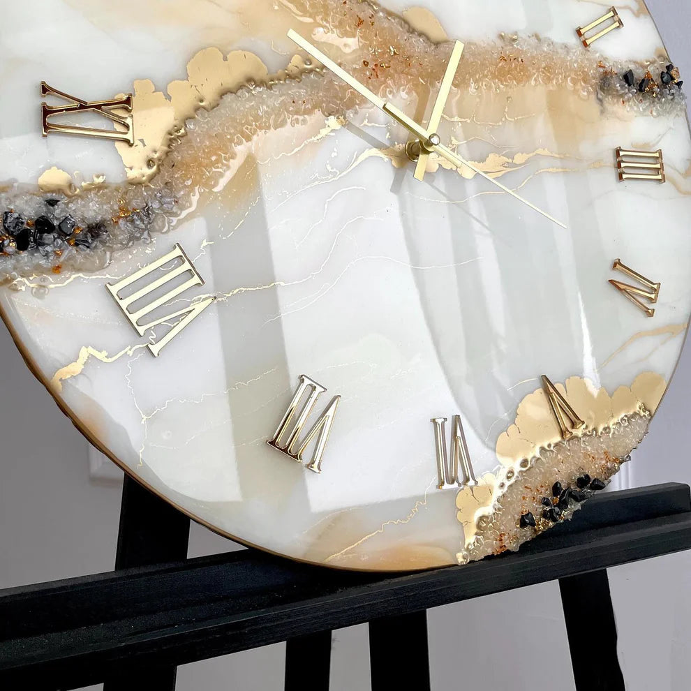 Almond White The luxury Resin art Resin Wall Clock