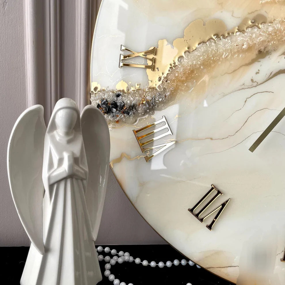Almond White The luxury Resin art Resin Wall Clock