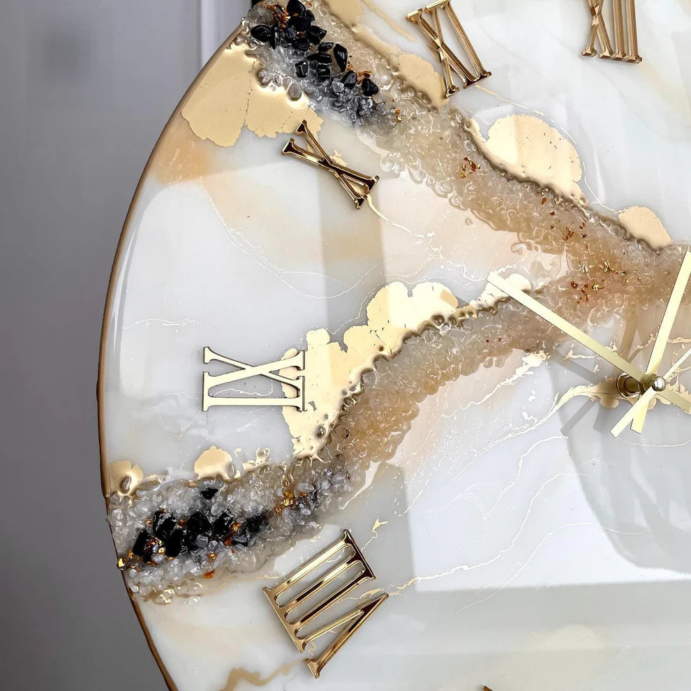 Almond White The luxury Resin art Resin Wall Clock
